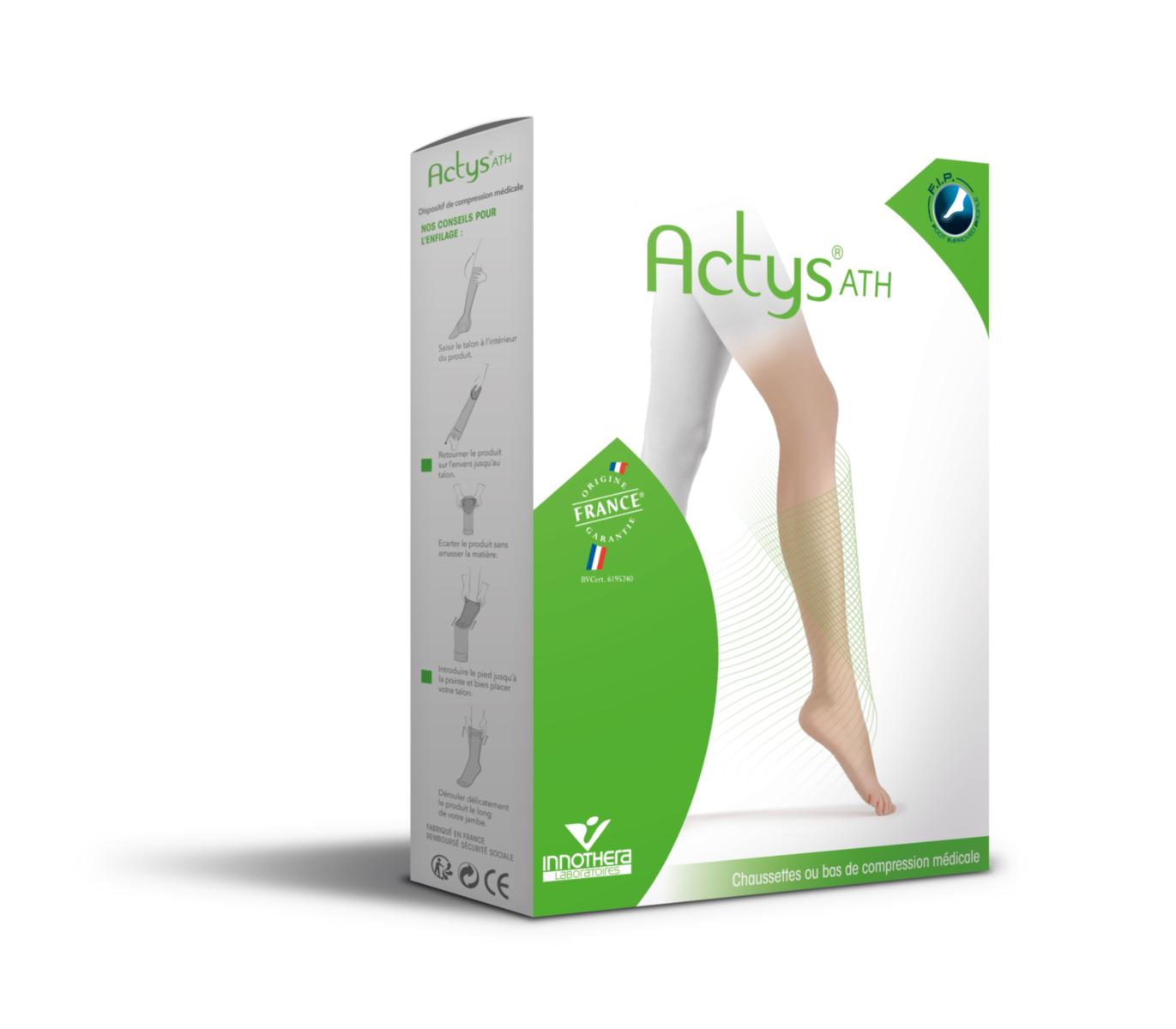 Actys ATH Anti-thrombose - Chaussettes Mixte Pied Ouvert - Classe 2 Anti-thrombose - Taille 1 Court - Blanc