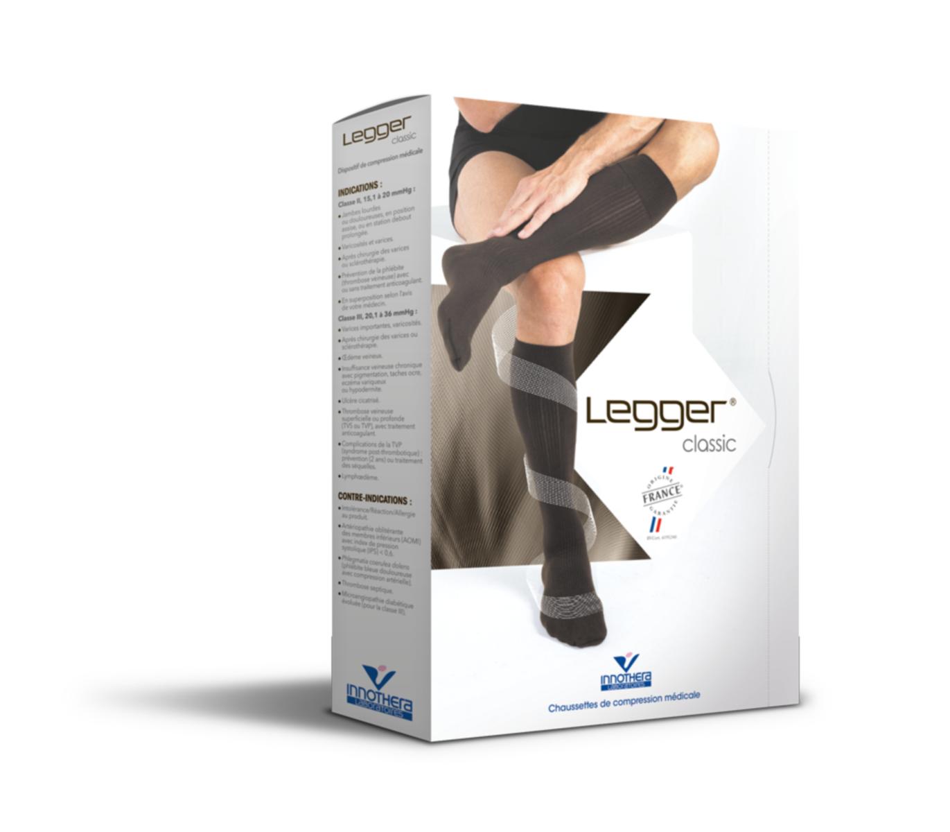 Legger 25 Classic - Chaussettes Homme - Classe 3 - Taille 3_plus Long - Beige Chiné