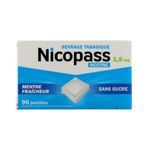 Nicopass 1,5mg menthe fraîcheur sans sucre - 96 pastilles à sucer