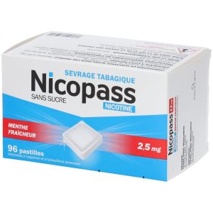 Nicopass 2,5mg menthe fraîcheur sans sucre - 96 pastilles à sucer
