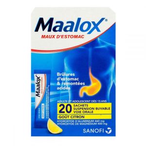 Maalox maux estomac 20 sachets - citron