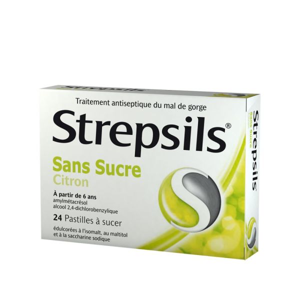 Strepsils citron sans sucre 24 pastilles à sucer