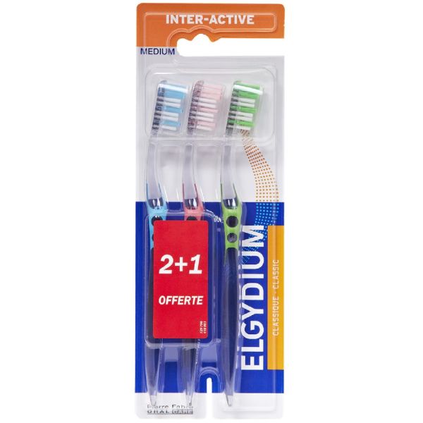 Elgydium - Brosse à dents Interactive médium Offre spéciale trio dont 1 offerte