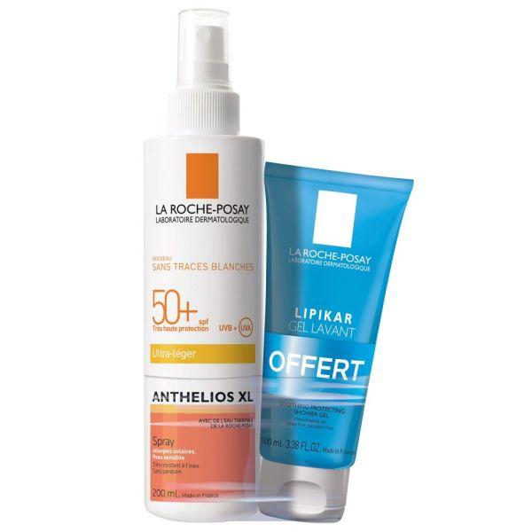 Anthelios Crème Solaire en Spray Corps SPF50+ Avec Parfum 200ml + Lipikar Gel Lavant 100ml Offert