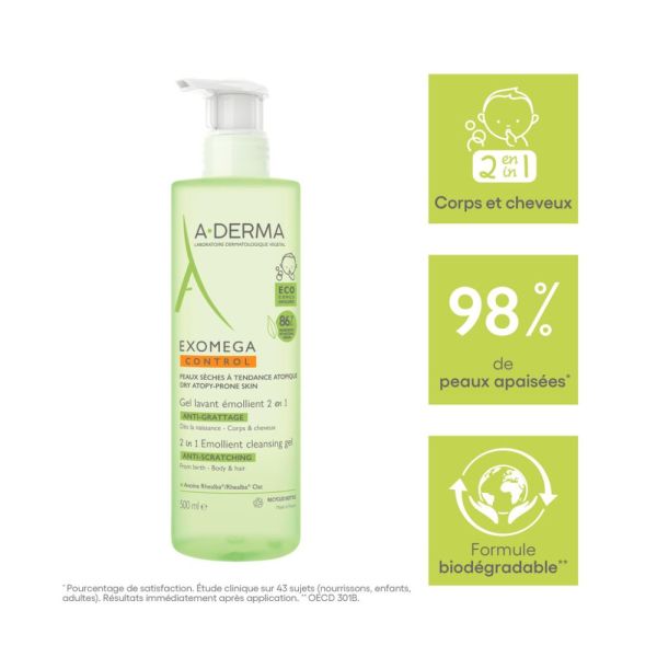 Exomega Control Gel lavant émollient anti-grattage 2en1 Corps et Cheveux 500 ml