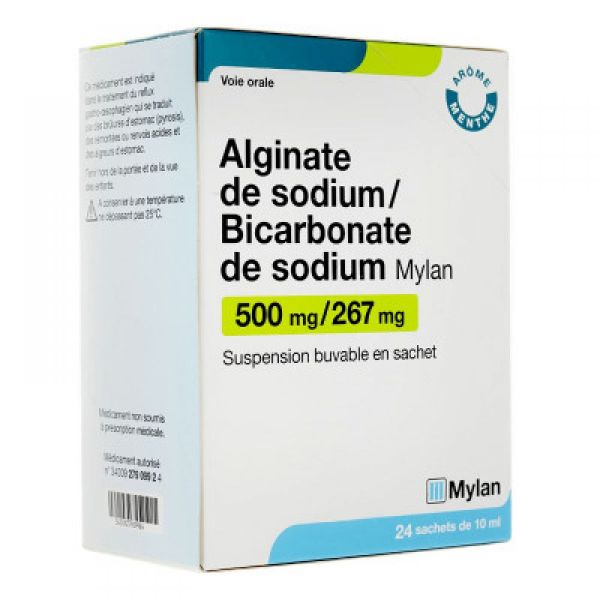 Alginate de sodium/bicarbonate de sodium Sandoz - 24 sachets