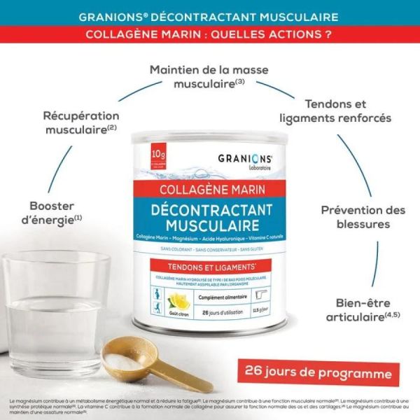 Décontractant Musculaire - Collagène Marin Poudre - 300 g - Saveur Citron