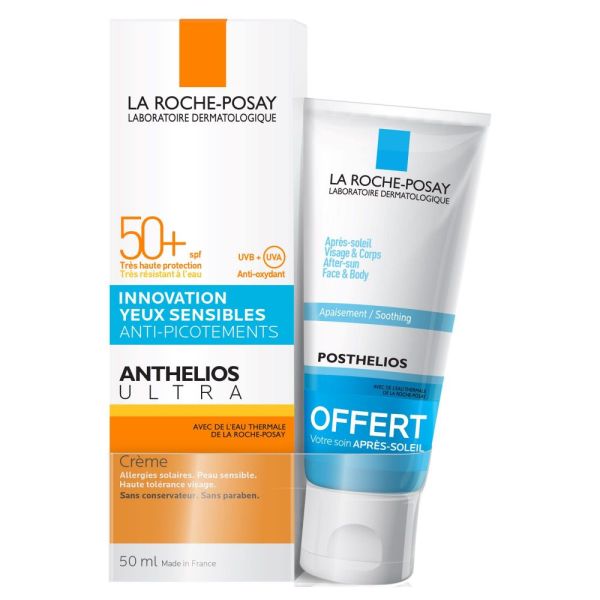 Anthelios Crème Solaire Hydratante Ultra Visage SPF50+ Avec Parfum 50ml + Posthelios Après-Soleil 40