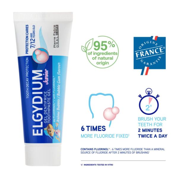 ELGYDIUM Junior Bubble 7/12 ans - dentifrice enfant 50 ml