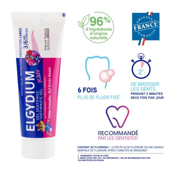 ELGYDIUM Kids Grenadine 3/6 ans - dentifrice enfant 50 ml